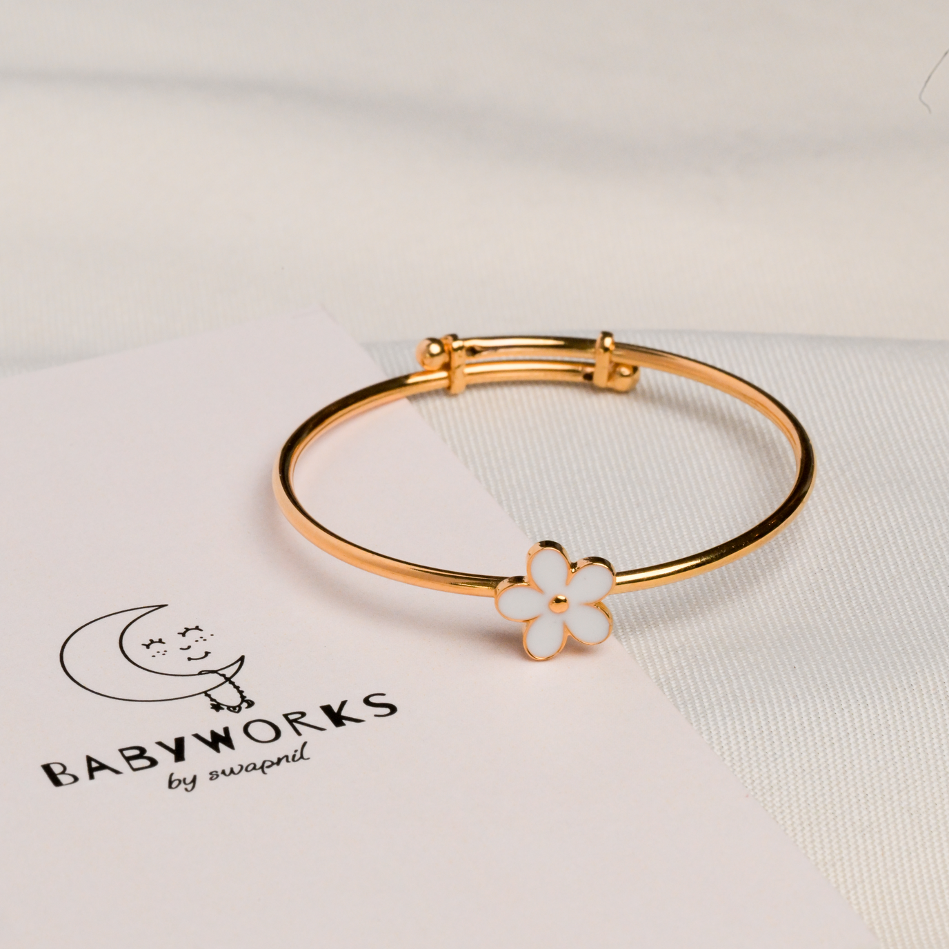 White Flower Silver Kada