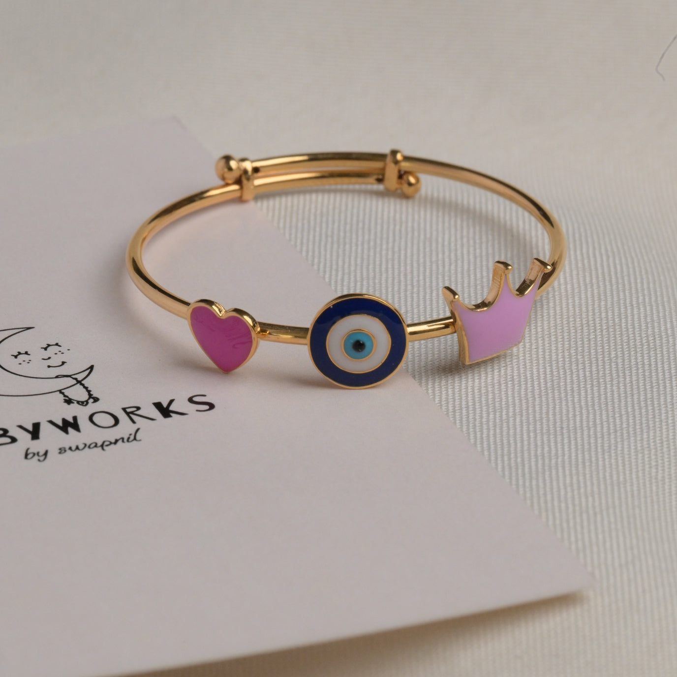 Heart Evil-eye Crown Silver Kada