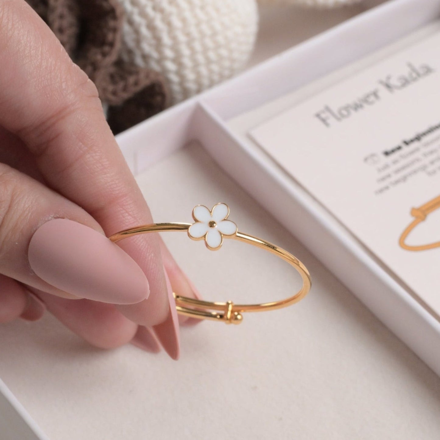 White Flower Silver Kada