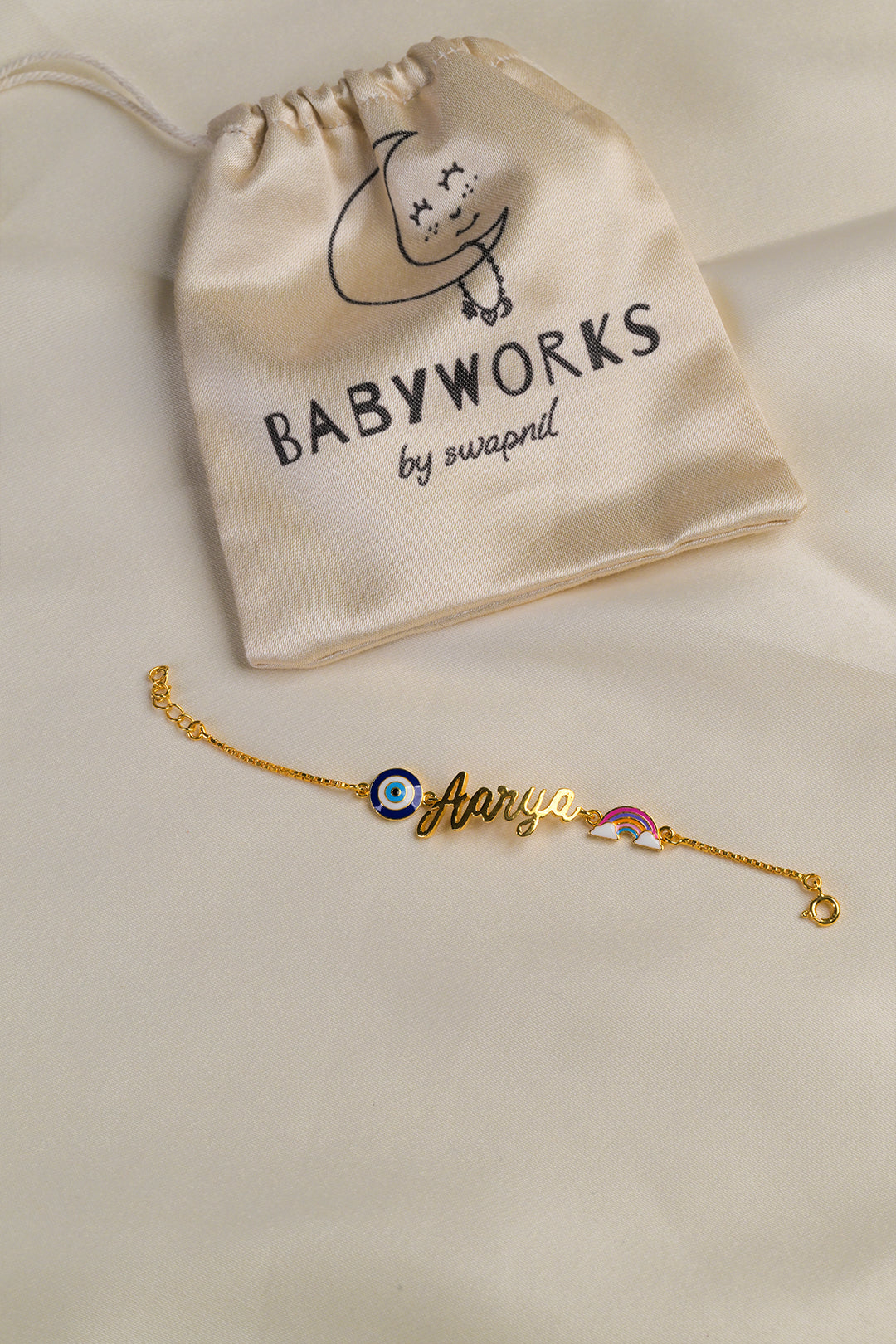 Personalized Name Evil Eye Rainbow Gold Bracelet