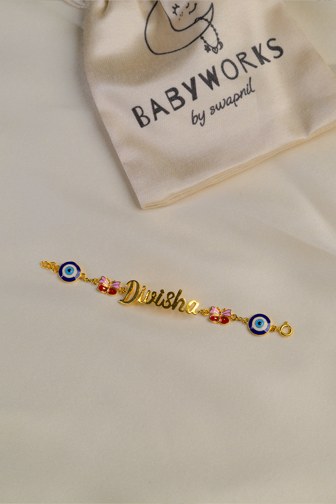 Personalized Name Evil Eye Butterfly Gold Bracelet