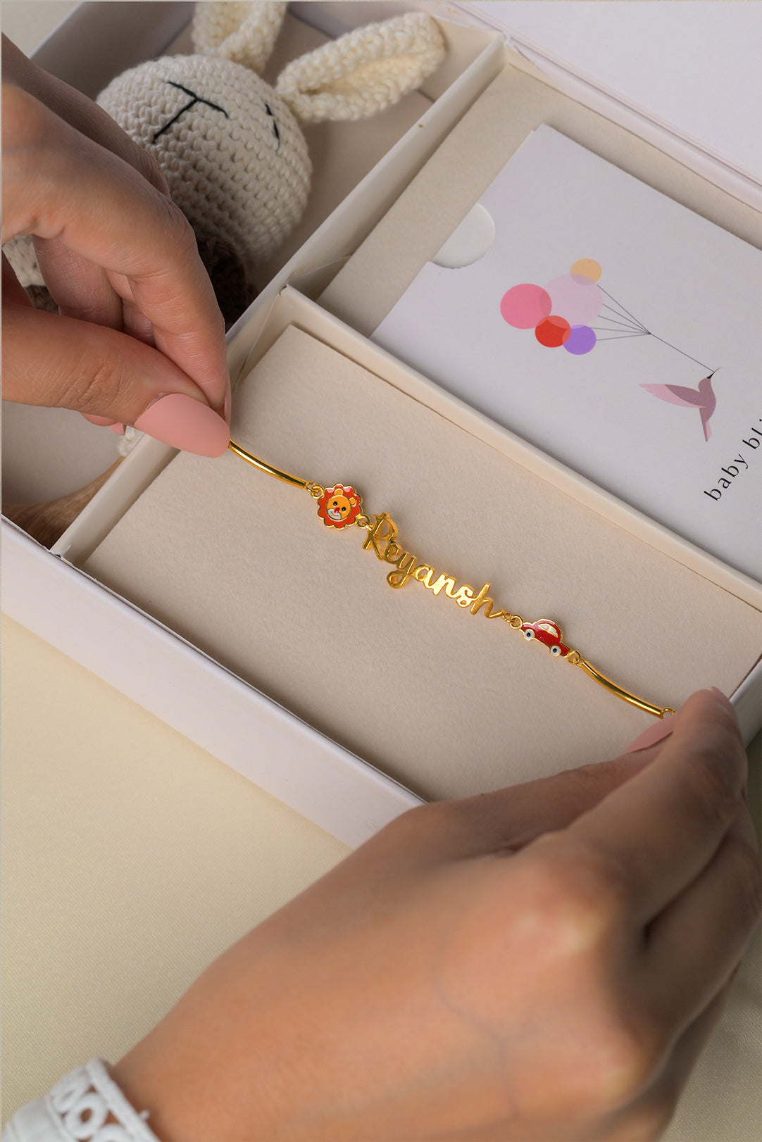 Personalized Name Lion Car Gold Bracelet