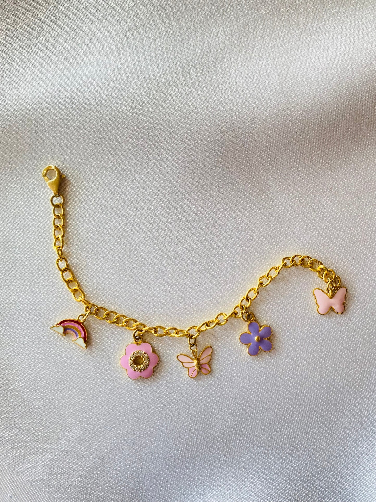Rainbow Butterflies Flower Bracelet Silver