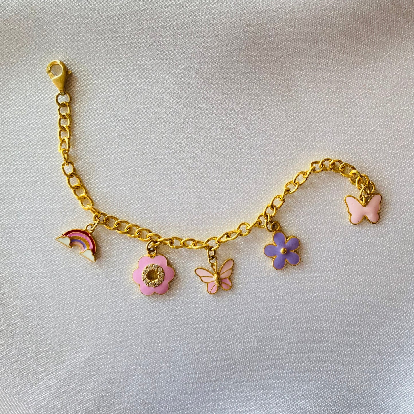 Rainbow Butterflies Flower Silver Bracelet