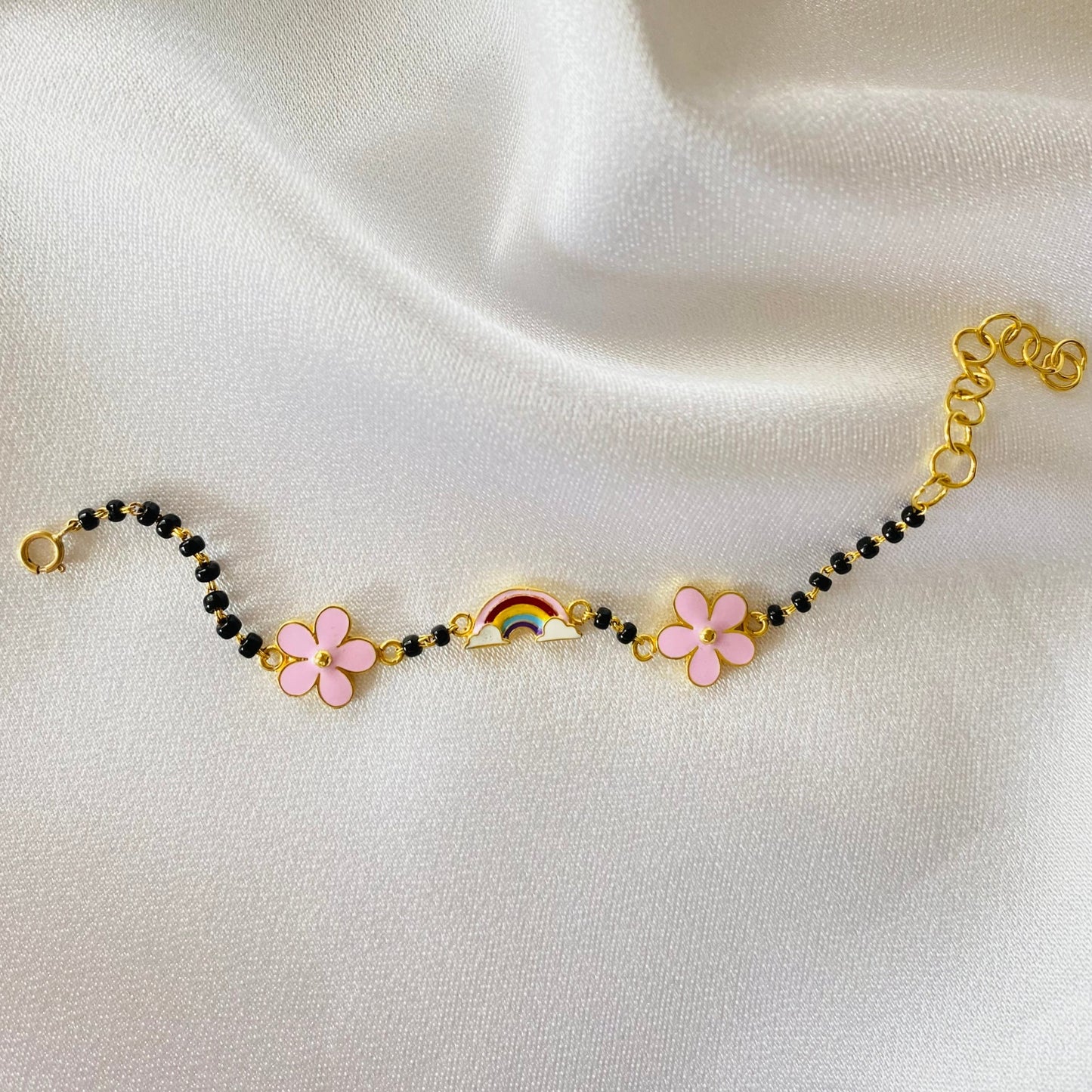 Baby Girl Bracelet With Rainbow & Flower - Silver Nazariya