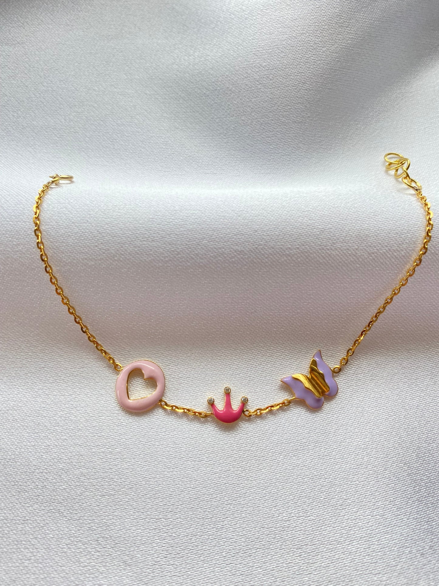 Crown Butterfly Heart Bracelet Silver