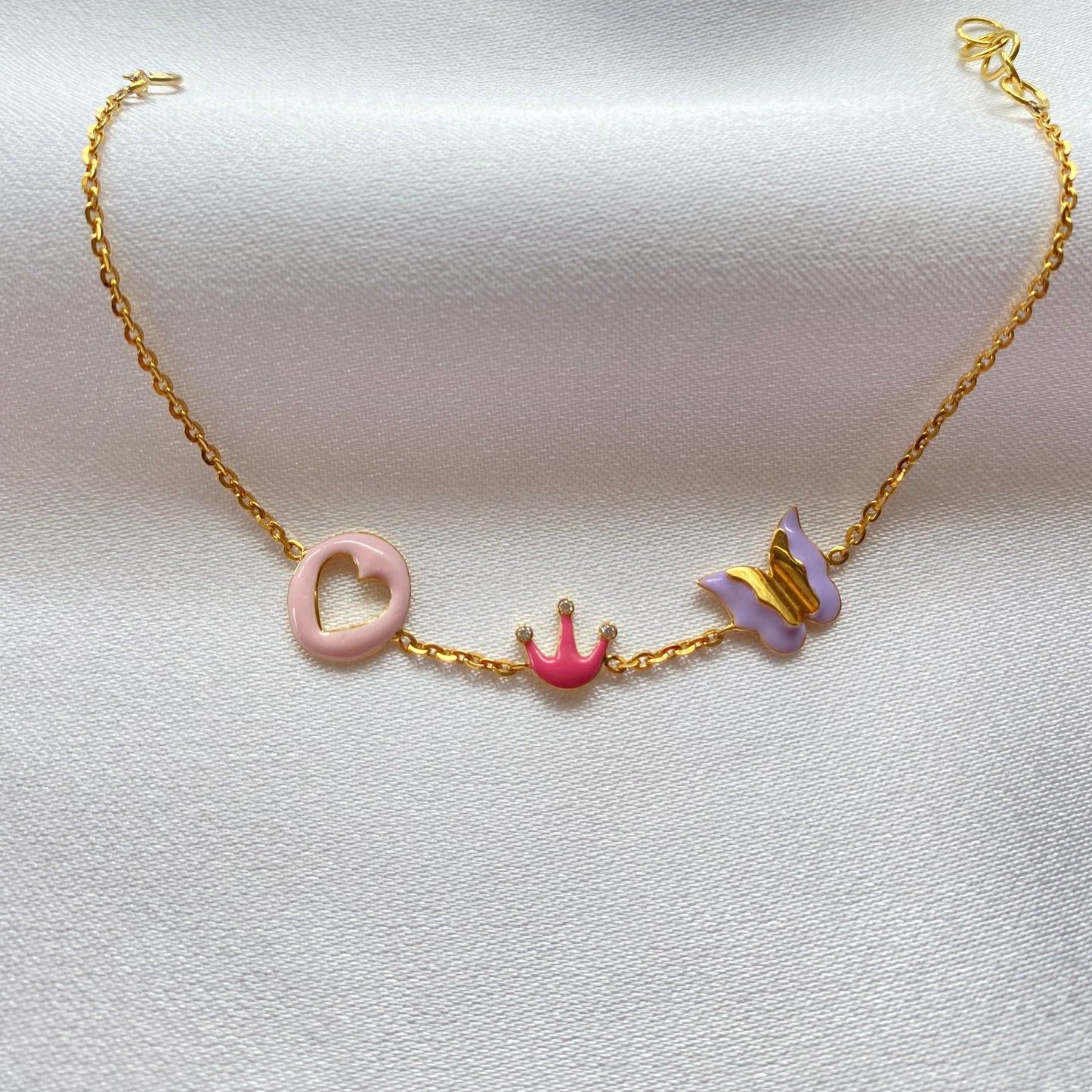 Crown Butterfly Heart Silver Bracelet