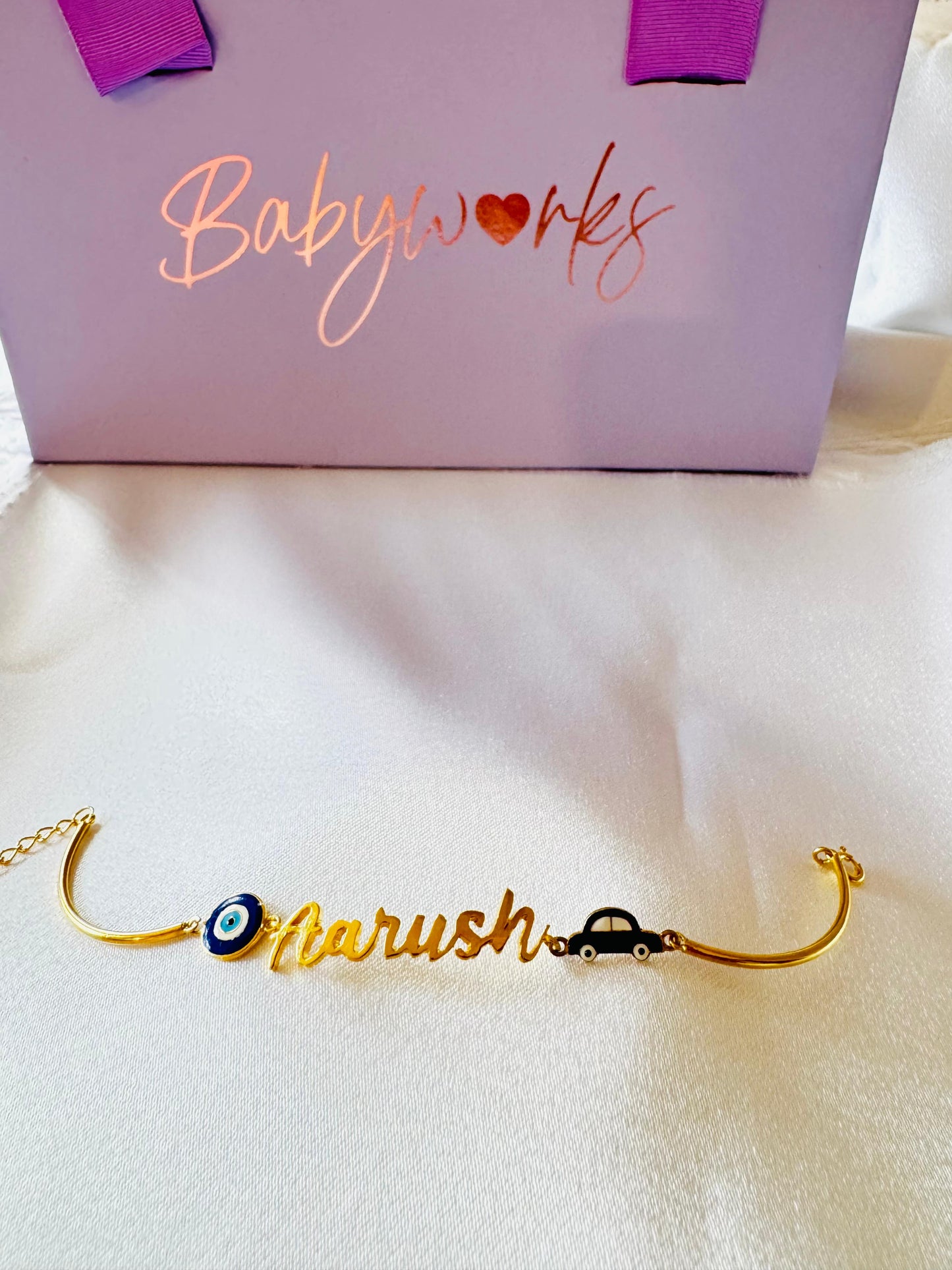 Personalized Name Evil Eye Car Bracelet Silver