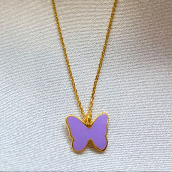 Purple Butterfly Silver Pendant With Chain