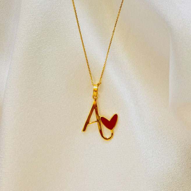 'A' Letter Heart Gold Pendant