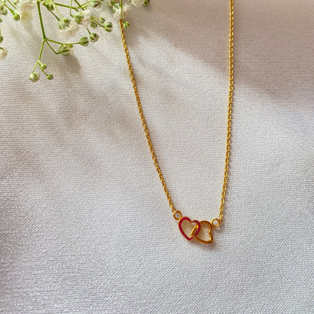 Double Heart Silver Pendant With Chain