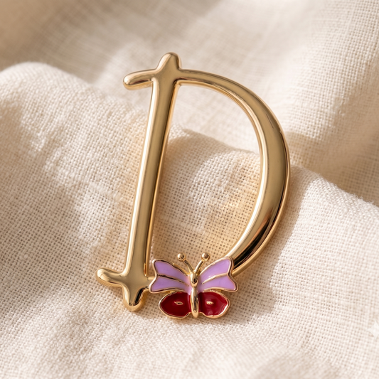 Personalized Silver D Brooch