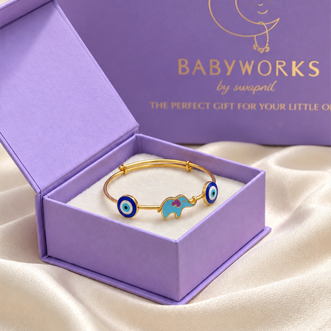 Evil Eye Elephant Silver Kada