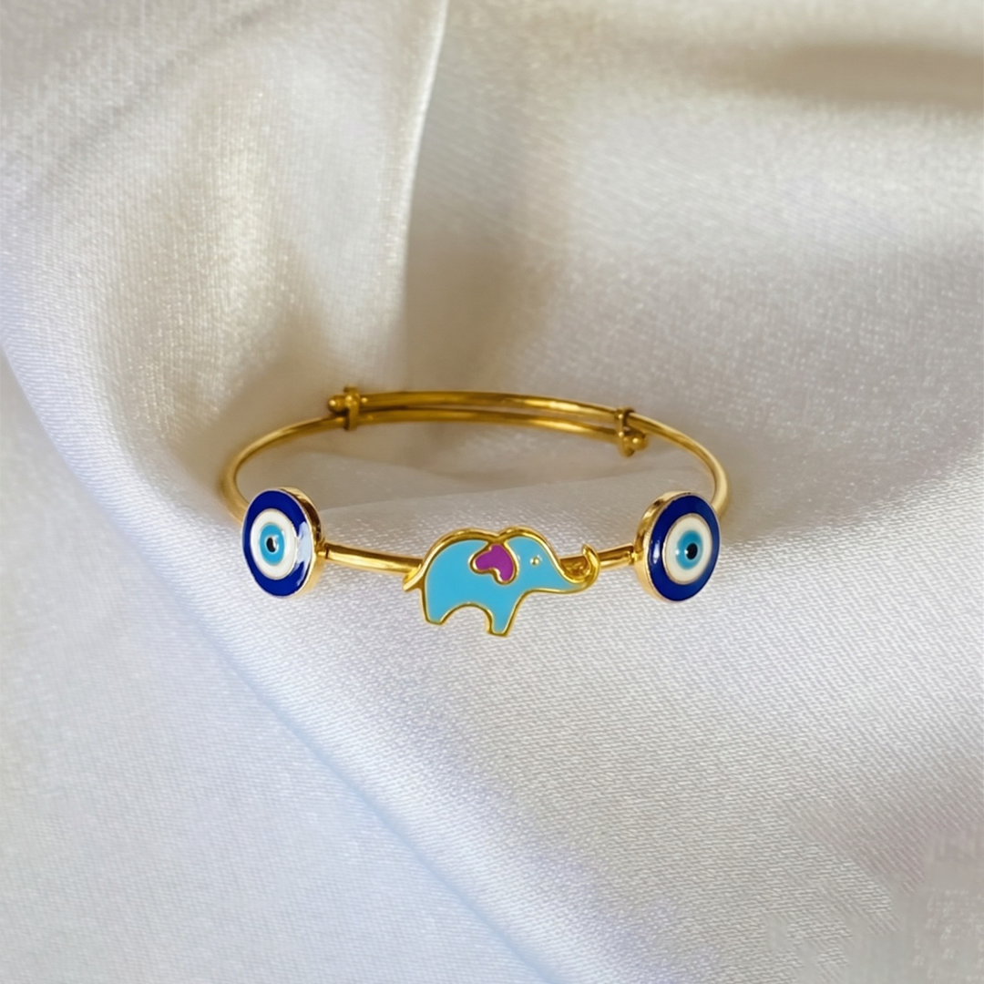 Evil Eye Elephant Silver Kada