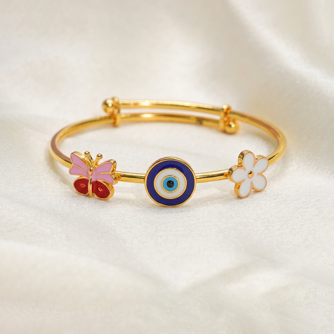 Butterfly Evil Eye Flower Silver Kada