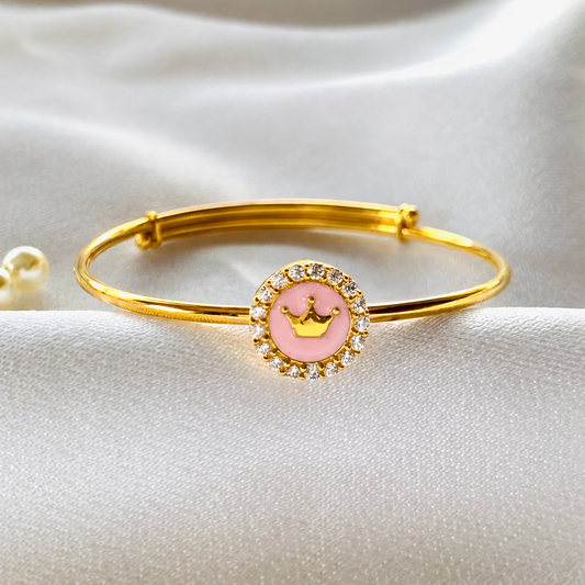 Royal Pink Crown Silver Kada