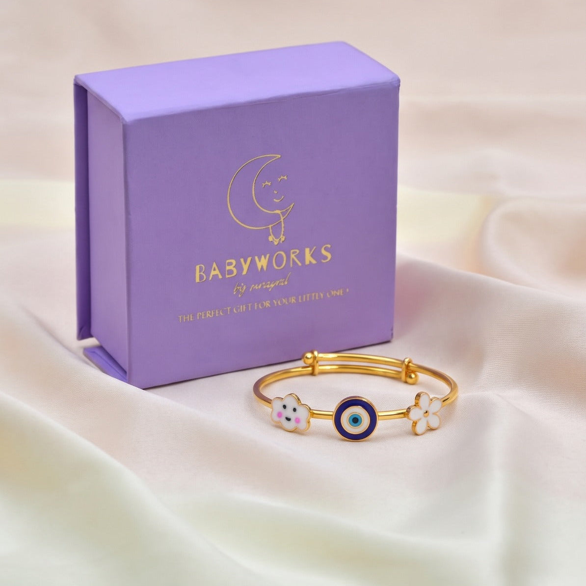 Cloud Evil Eye Flower Silver Kada