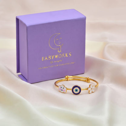 Cloud Evil Eye Flower Silver Kada