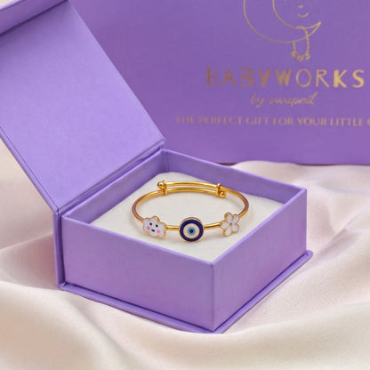 Cloud Evil Eye Flower Silver Kada