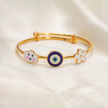 Cloud Evil Eye Flower Silver Kada
