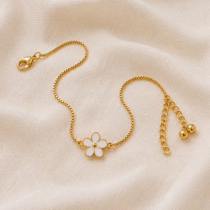 White Flower Silver Anklet