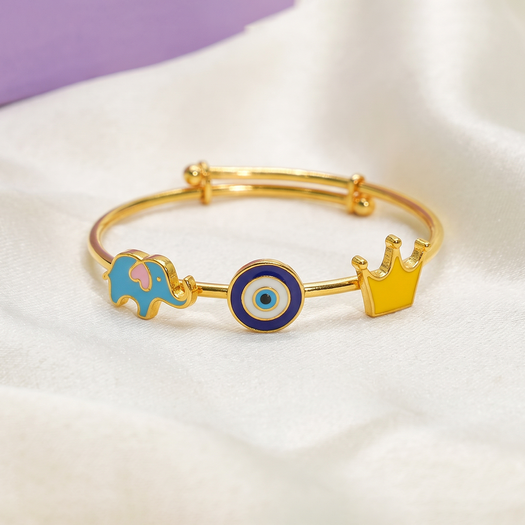 Elephant Evil Eye Crown Silver Kada