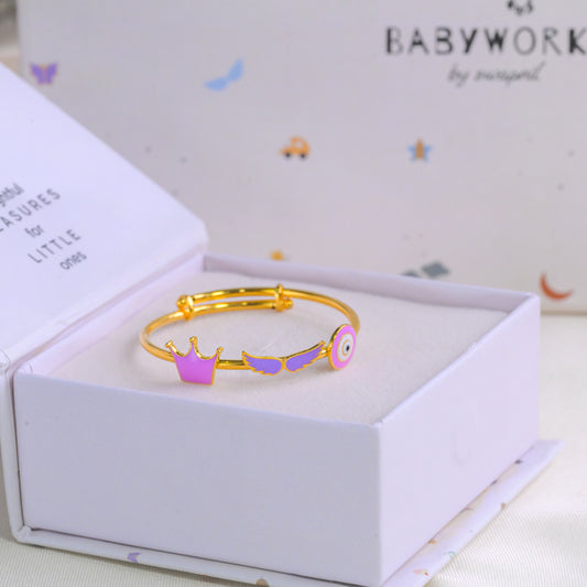 Crown Wings Evil Eye Silver Kada