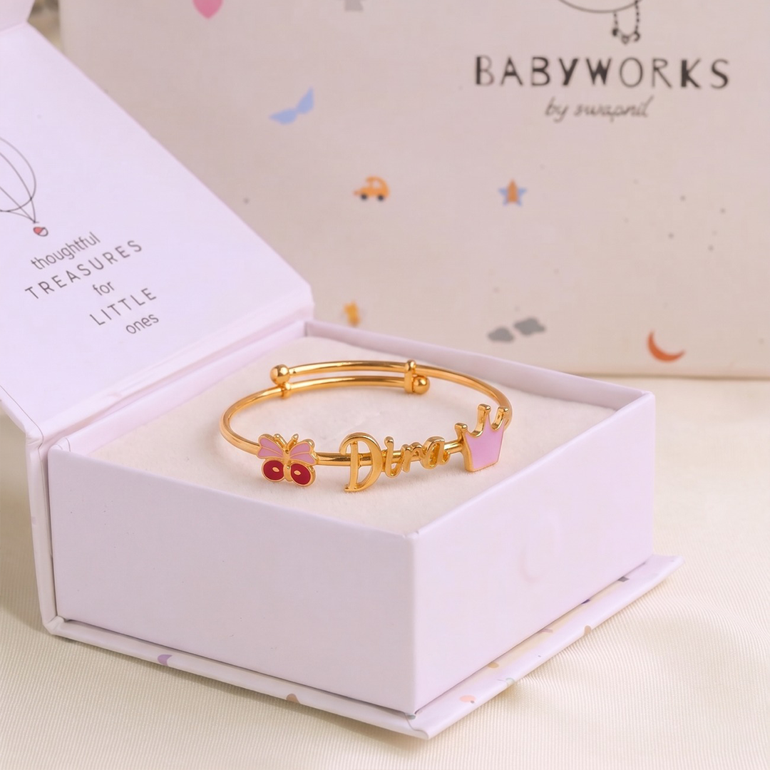 Personalized Name Butterfly Crown Silver Kada