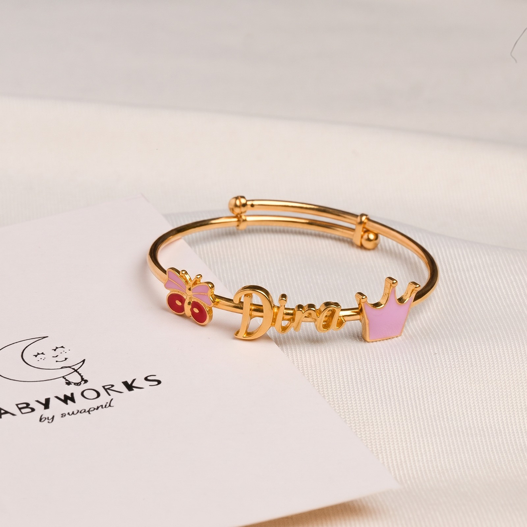 Personalized Name Butterfly Crown Silver Kada