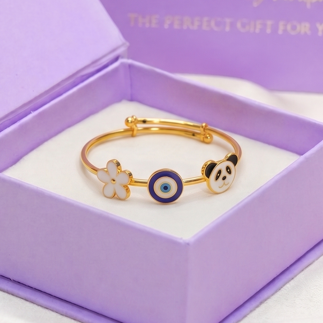 Flower Evil Eye Panda Silver Kada