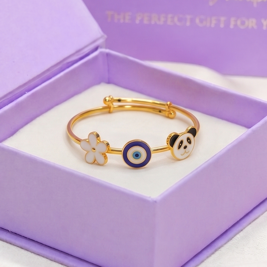 Flower Evil Eye Panda Silver Kada