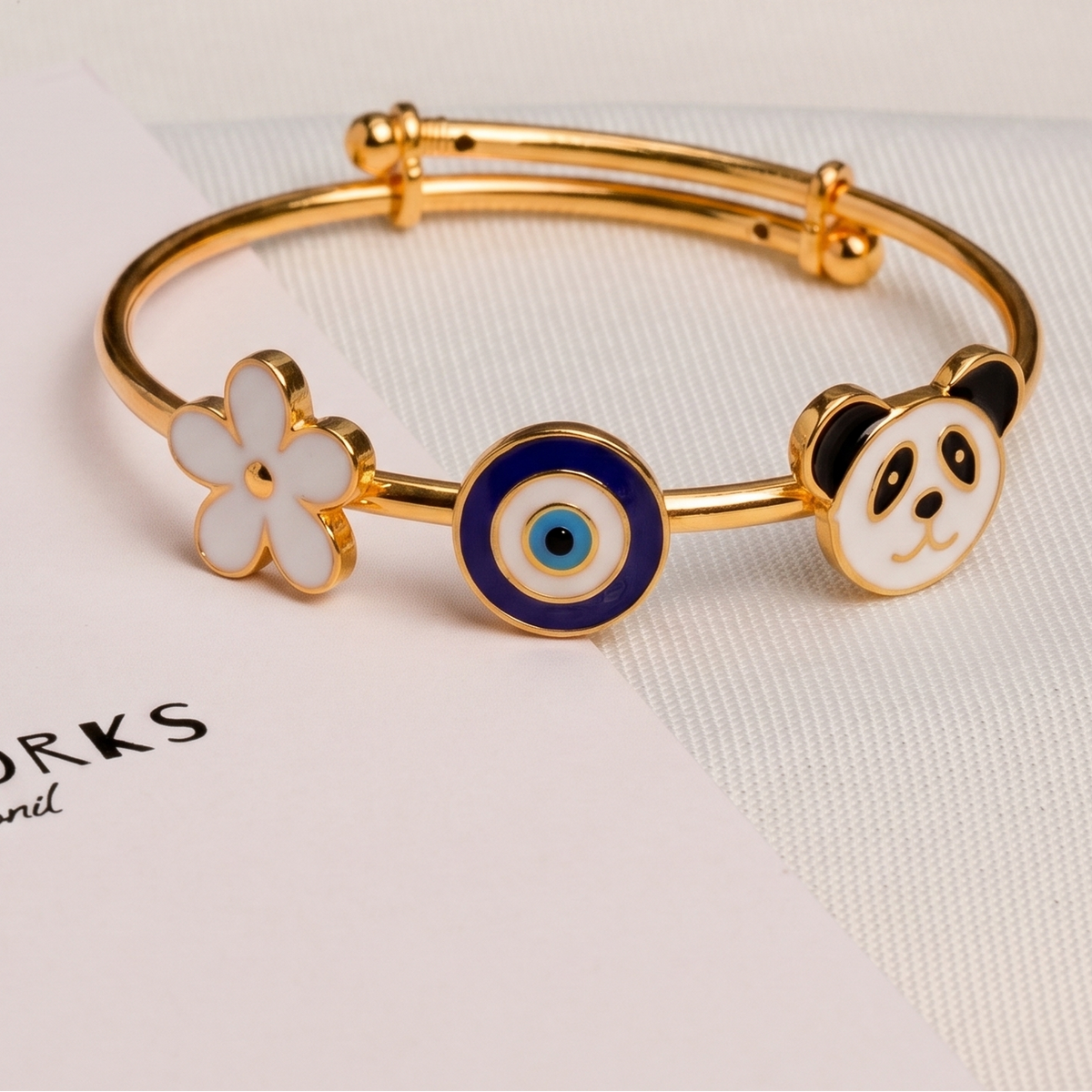 Flower Evil Eye Panda Silver Kada