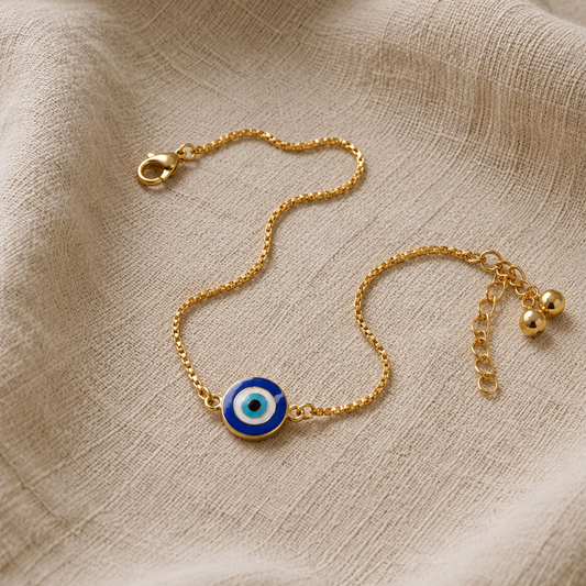 Blue Evil Eye Silver Anklet