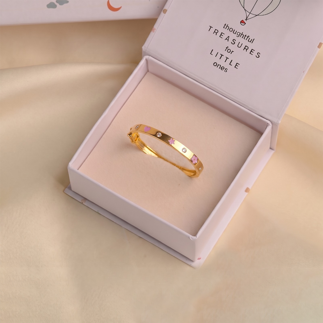Pink Flower Star Cartier Silver Kada