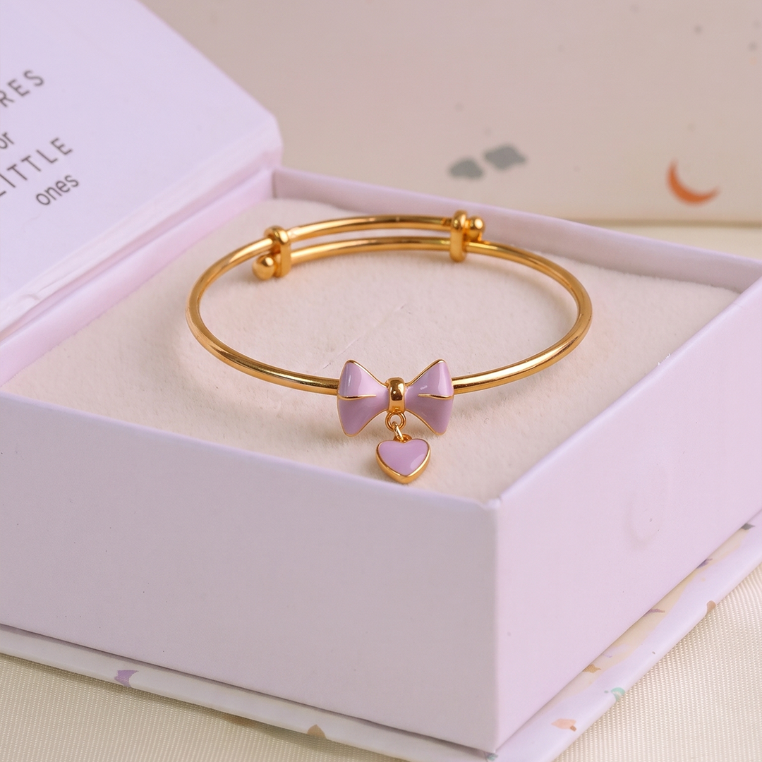 Hanging Heart Bow Silver Kada