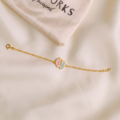 Personalized Name Foot Step Silver Bracelet