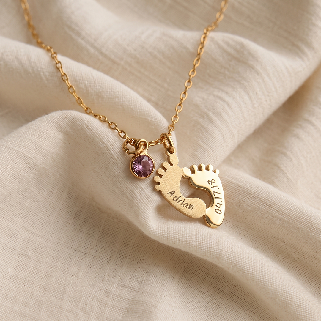 Little Steps Personalized Baby Footprint Silver Pendant With Chain