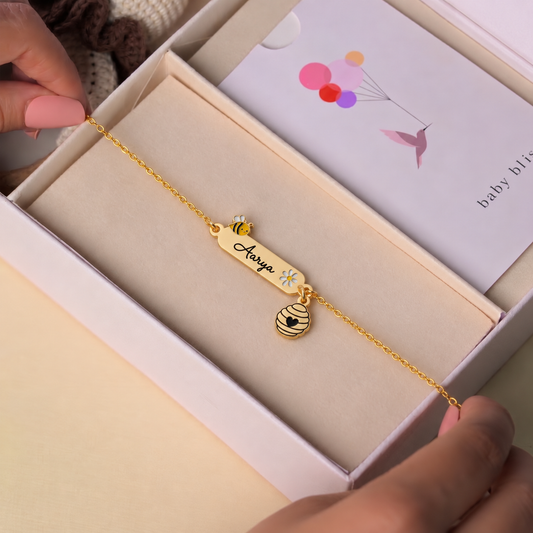 Personalized Name Honeybee Silver Bracelet