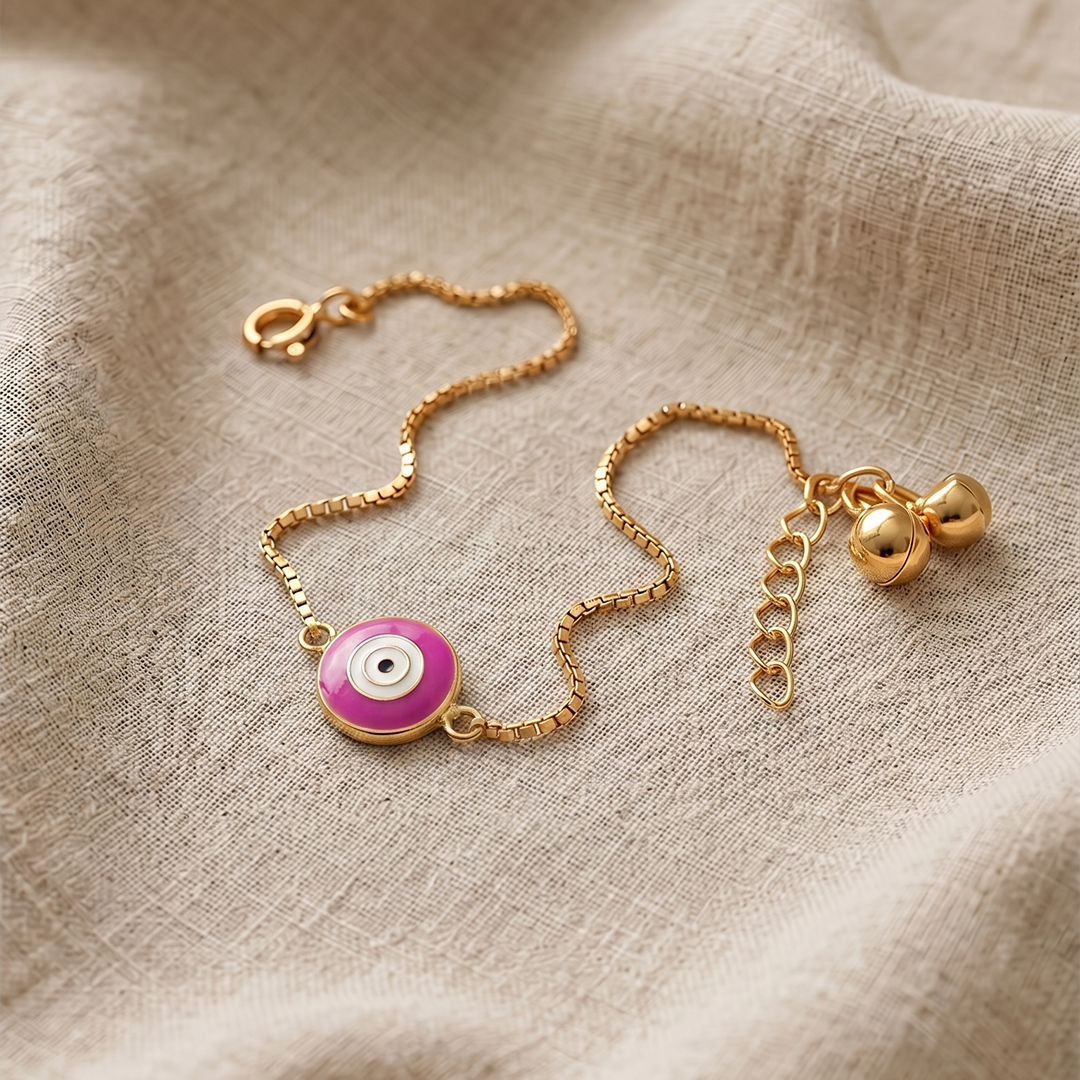 Pink Evil Eye Silver Anklet