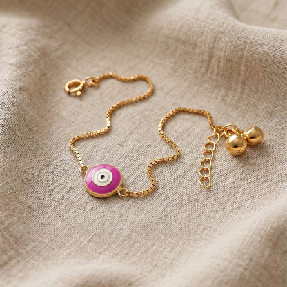 Pink Evil Eye Silver Anklet