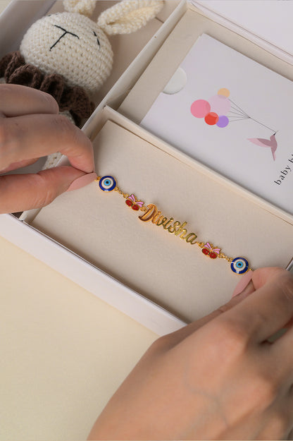 Personalized Name Evil Eye Butterfly Bracelet Silver