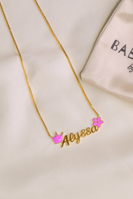 Personalized Name Crown Flower Silver Pendant With Chain