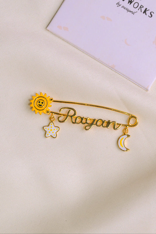 Personalized Name Sun Moon Star Silver Lapel Pin