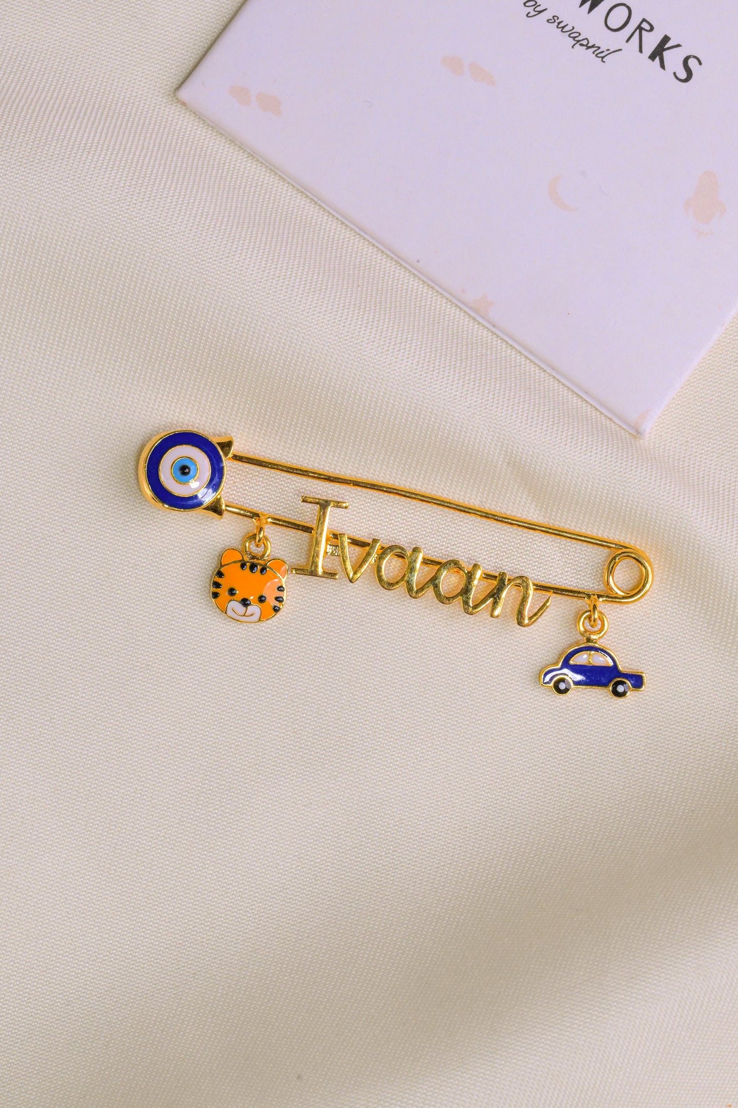 Personalized Name Evil Eye Tiger Car Silver Lapel Pin