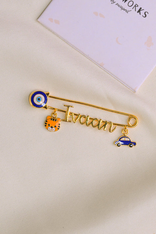 Personalized Name Evil Eye Tiger Car Silver Lapel Pin