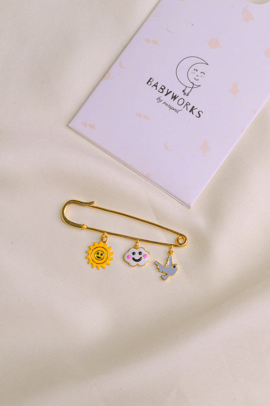 Sun Cloud Sparrow Gold Lapel Pin