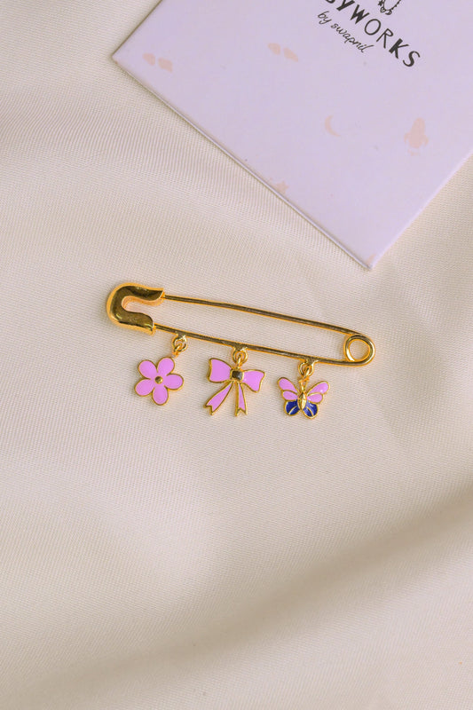 Flower Bow Butterfly Silver Lapel Pin