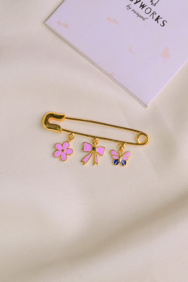 Flower Bow Butterfly Silver Lapel Pin