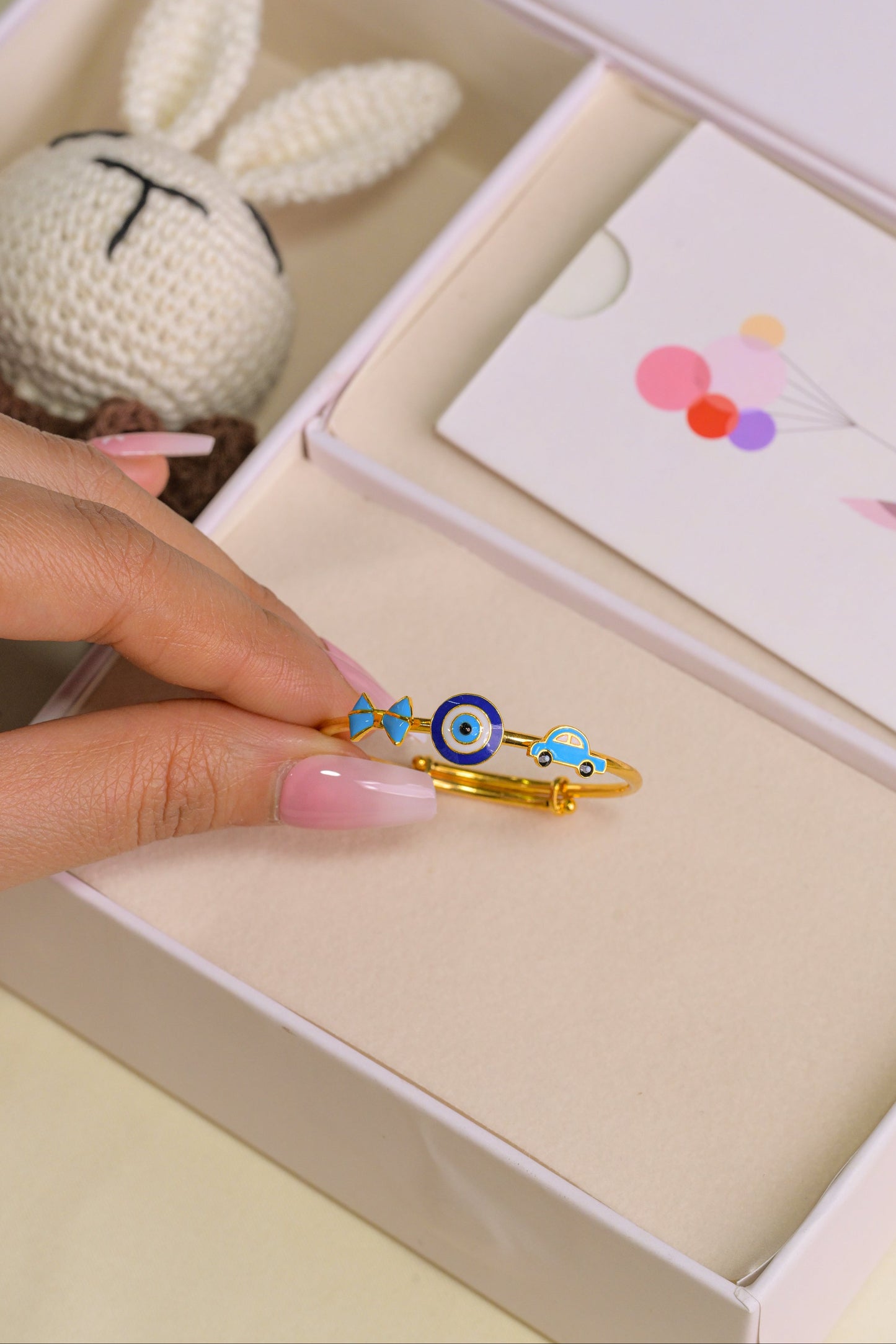 Bow Evil Eye Car Silver Kada