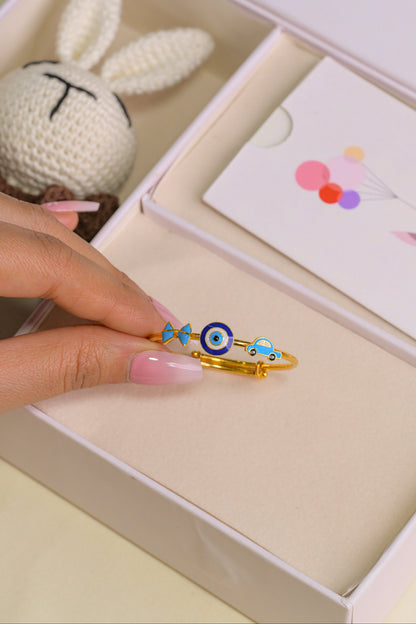 Bow Evil Eye Car Silver Kada
